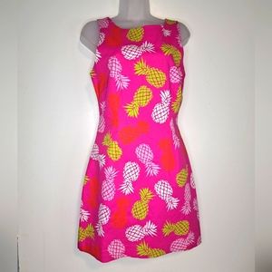 Shift Dress Pink pineapples lined sleeveless Margaret Josephs Size Small Cotton